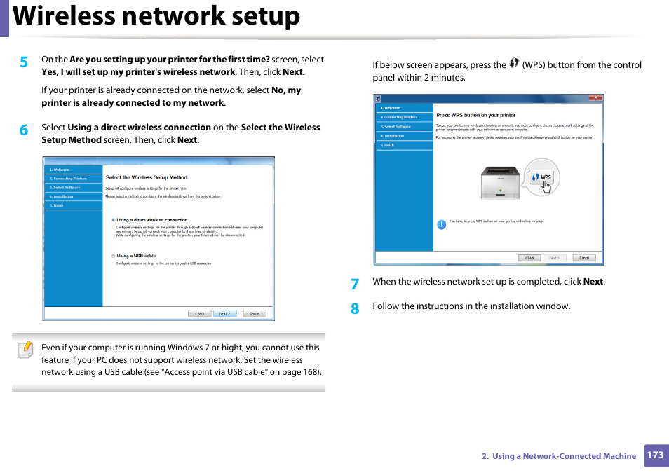 Wireless network setup | Samsung SL-M2875FD-XAA User Manual | Page 173 / 324