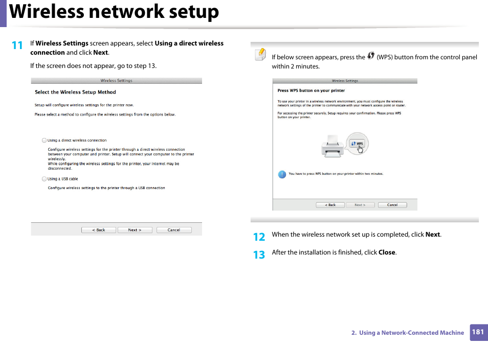 Wireless network setup | Samsung SL-M2875FD-XAA User Manual | Page 181 / 324