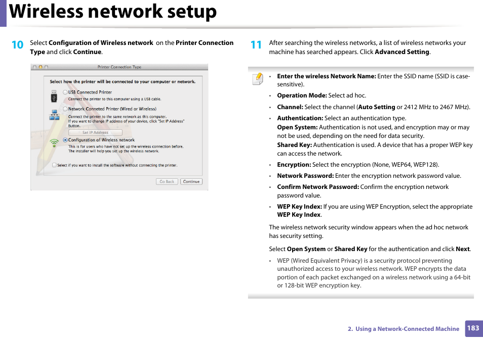 Wireless network setup | Samsung SL-M2875FD-XAA User Manual | Page 183 / 324
