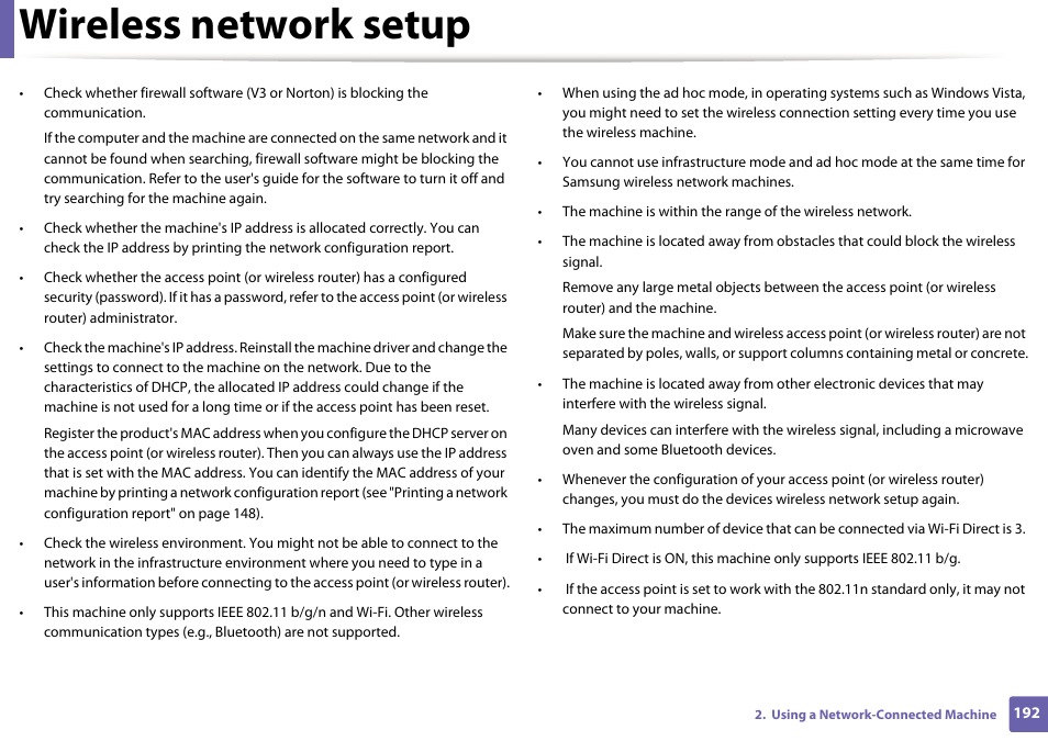 Wireless network setup | Samsung SL-M2875FD-XAA User Manual | Page 192 / 324