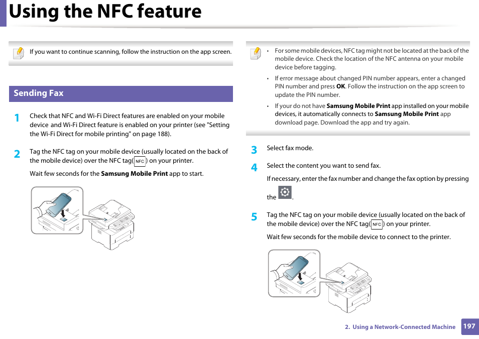 Using the nfc feature, Sending fax | Samsung SL-M2875FD-XAA User Manual | Page 197 / 324