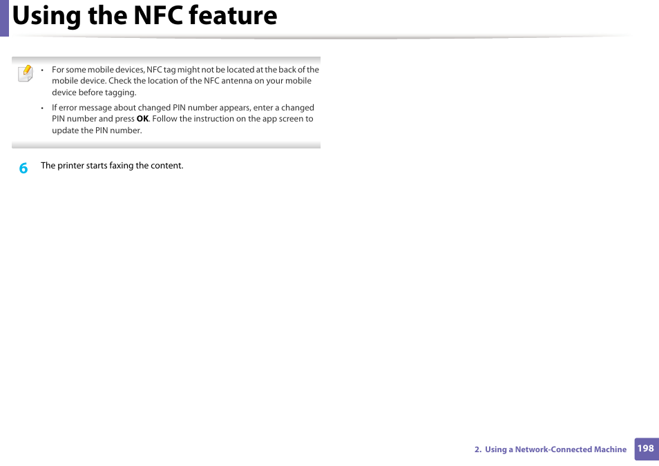 Using the nfc feature | Samsung SL-M2875FD-XAA User Manual | Page 198 / 324