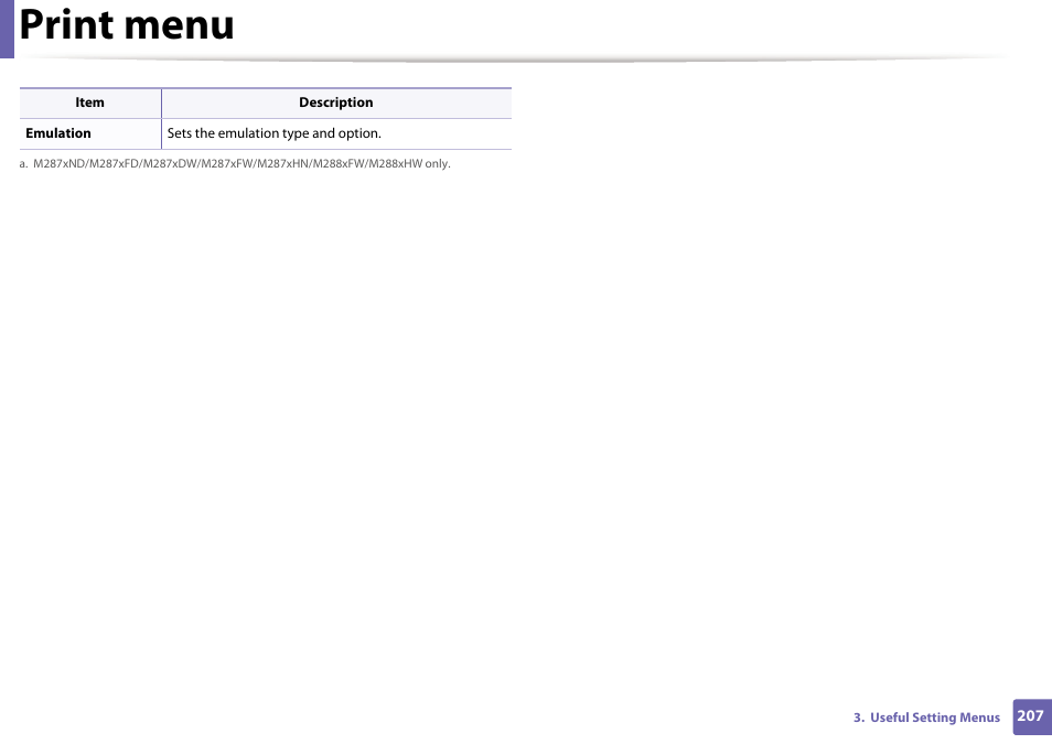 Print menu | Samsung SL-M2875FD-XAA User Manual | Page 207 / 324