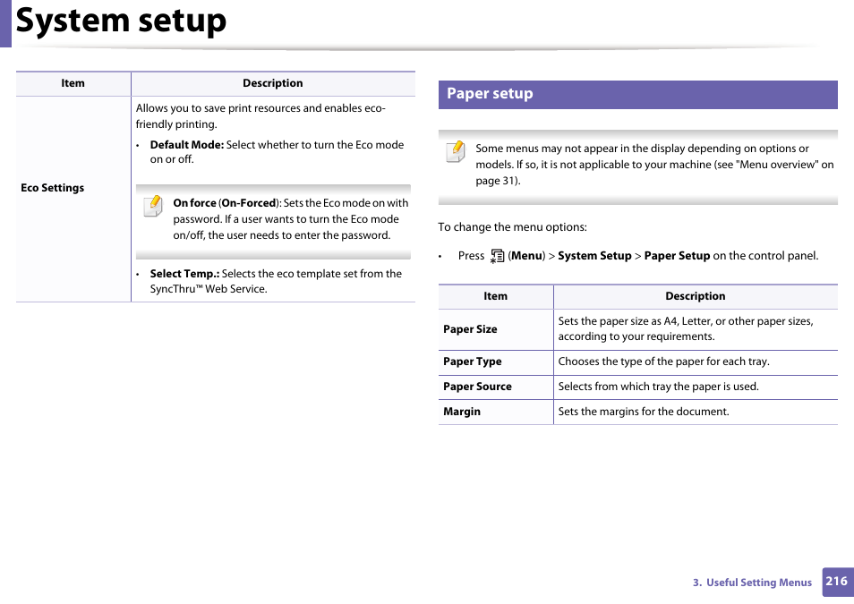 System setup, Paper setup | Samsung SL-M2875FD-XAA User Manual | Page 216 / 324