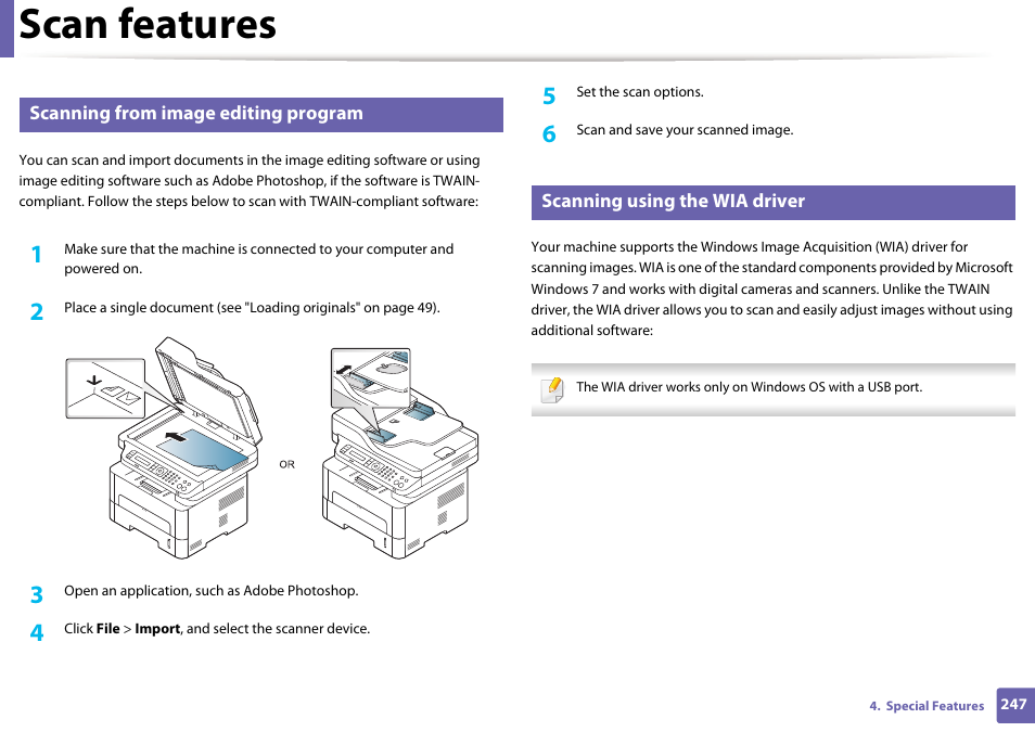 Scan features | Samsung SL-M2875FD-XAA User Manual | Page 247 / 324