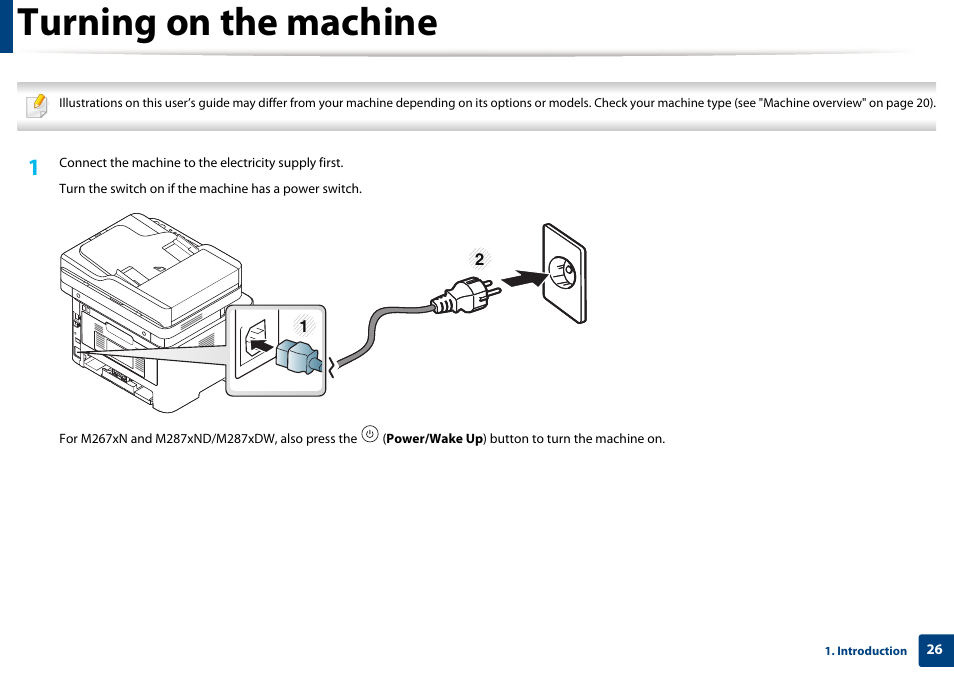 Turning on the machine | Samsung SL-M2875FD-XAA User Manual | Page 26 / 324