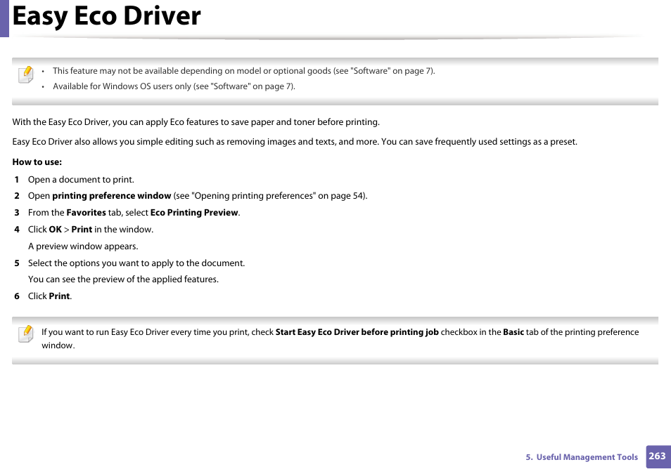 Easy eco driver | Samsung SL-M2875FD-XAA User Manual | Page 263 / 324