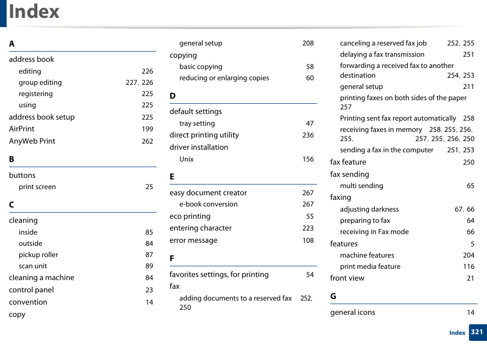 Index | Samsung SL-M2875FD-XAA User Manual | Page 321 / 324