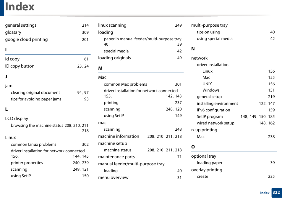 Index | Samsung SL-M2875FD-XAA User Manual | Page 322 / 324
