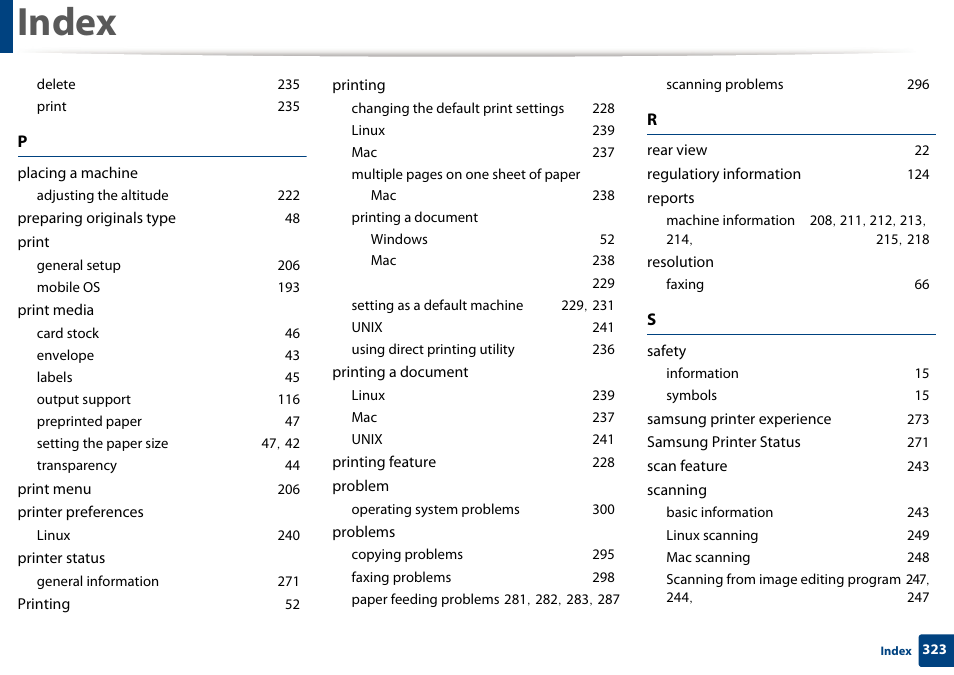 Index | Samsung SL-M2875FD-XAA User Manual | Page 323 / 324