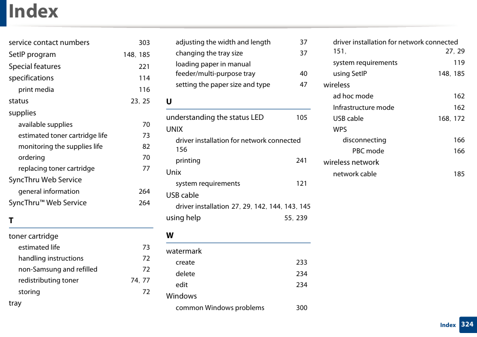 Index | Samsung SL-M2875FD-XAA User Manual | Page 324 / 324