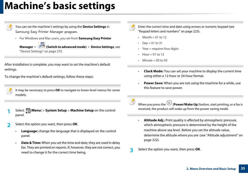Machine’s basic settings | Samsung SL-M2875FD-XAA User Manual | Page 35 / 324