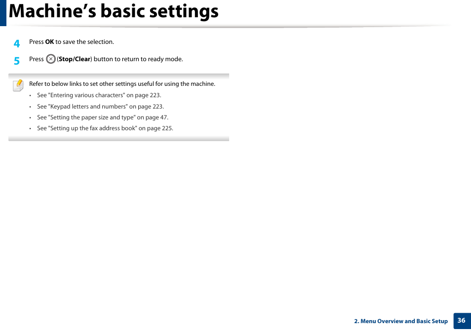 Machine’s basic settings | Samsung SL-M2875FD-XAA User Manual | Page 36 / 324