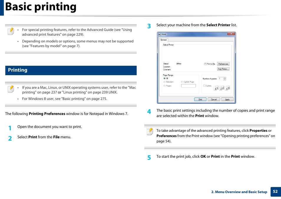 Basic printing, Printing | Samsung SL-M2875FD-XAA User Manual | Page 52 / 324