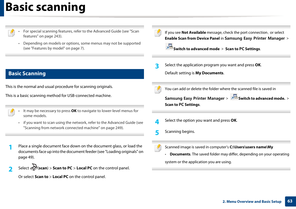Basic scanning | Samsung SL-M2875FD-XAA User Manual | Page 63 / 324