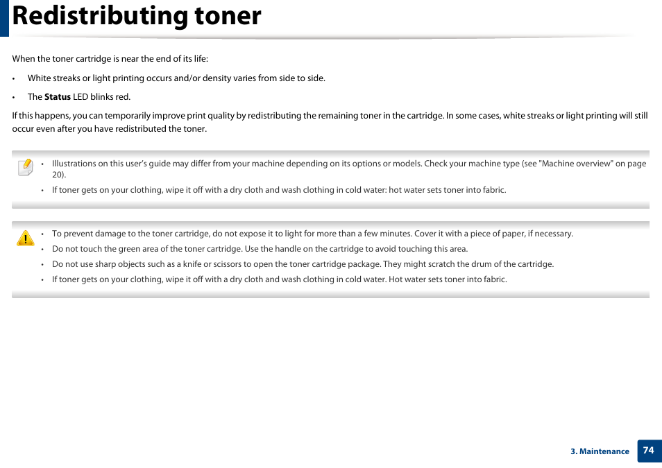 Redistributing toner | Samsung SL-M2875FD-XAA User Manual | Page 74 / 324
