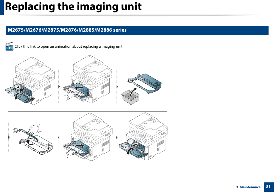 Replacing the imaging unit | Samsung SL-M2875FD-XAA User Manual | Page 81 / 324