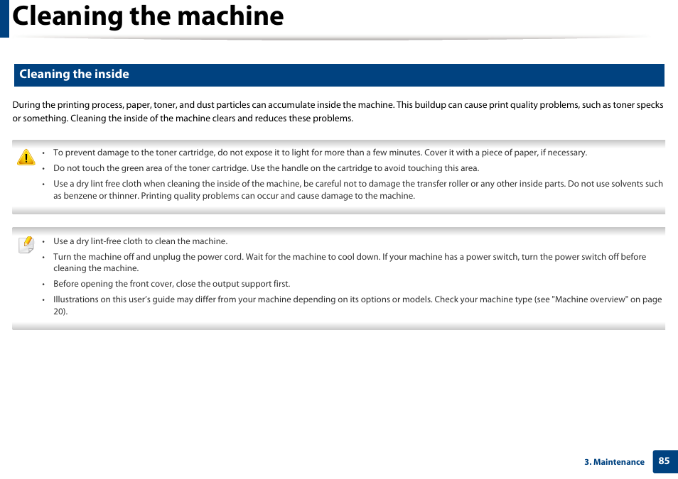 Cleaning the machine, Cleaning the inside | Samsung SL-M2875FD-XAA User Manual | Page 85 / 324