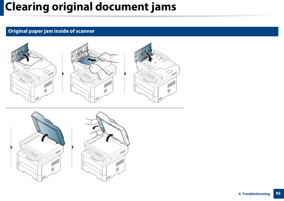 Clearing original document jams | Samsung SL-M2875FD-XAA User Manual | Page 95 / 324