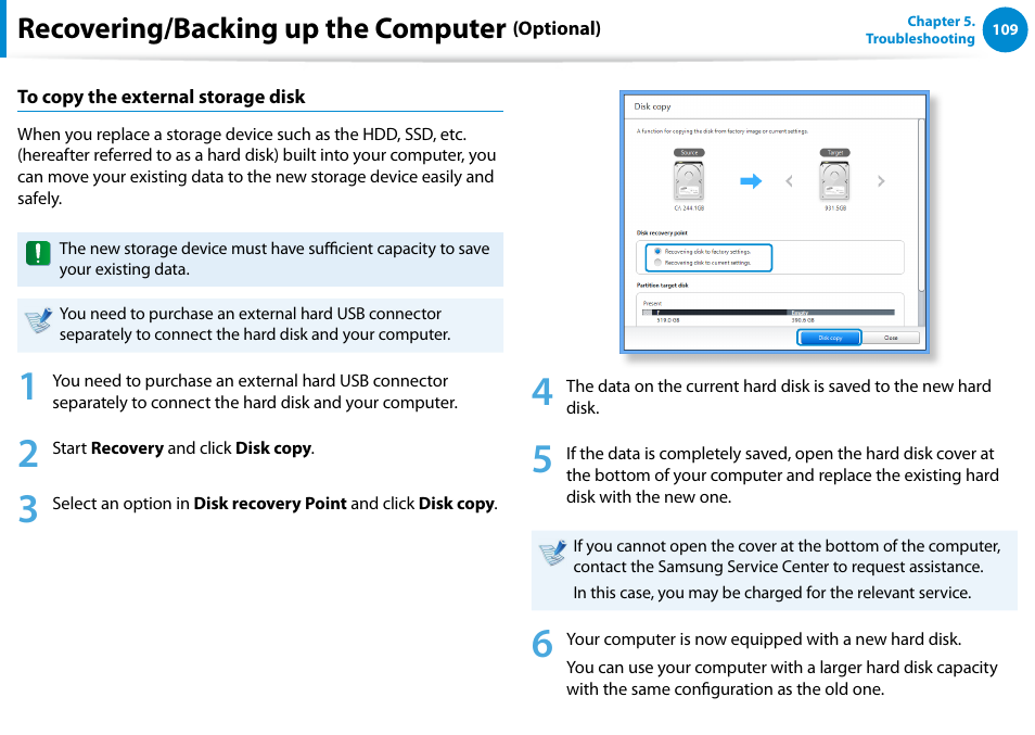 Recovering/backing up the computer | Samsung NP540U4E-K01US User Manual | Page 110 / 147