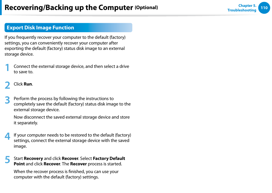 Recovering/backing up the computer | Samsung NP540U4E-K01US User Manual | Page 111 / 147