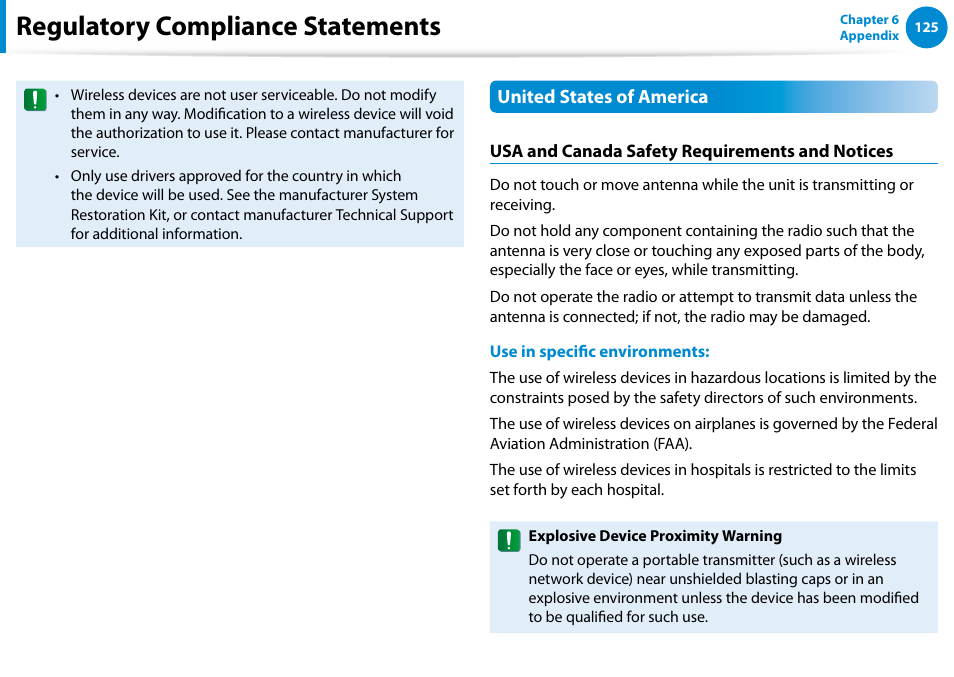 Regulatory compliance statements | Samsung NP540U4E-K01US User Manual | Page 126 / 147