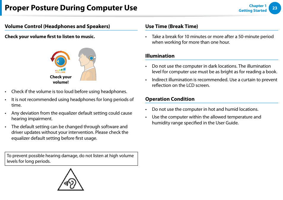 Proper posture during computer use | Samsung NP540U4E-K01US User Manual | Page 24 / 147