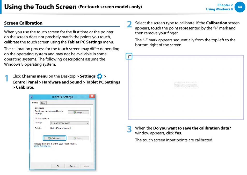 Using the touch screen | Samsung NP540U4E-K01US User Manual | Page 45 / 147