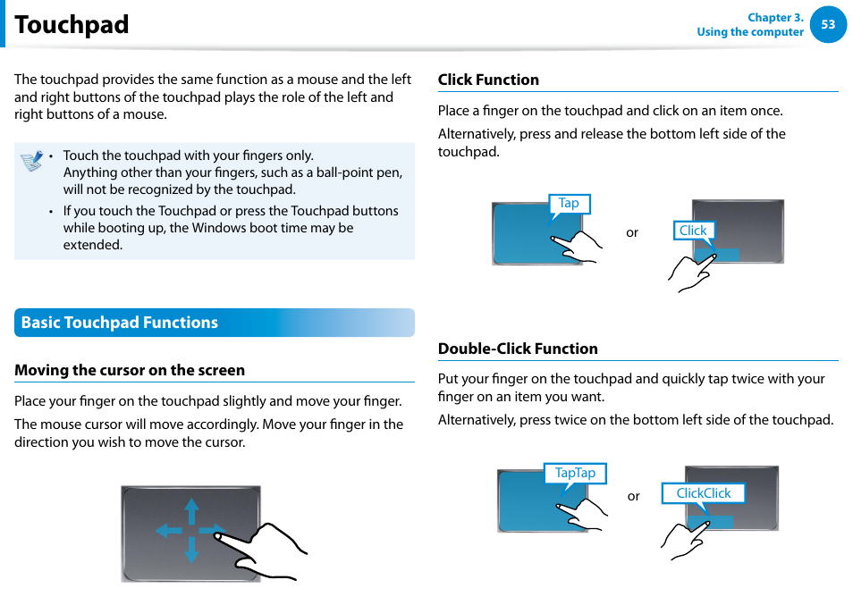 Touchpad | Samsung NP540U4E-K01US User Manual | Page 54 / 147