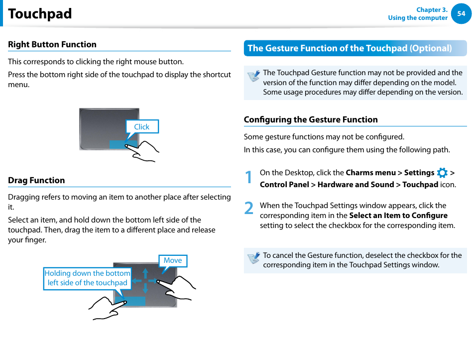 Touchpad | Samsung NP540U4E-K01US User Manual | Page 55 / 147