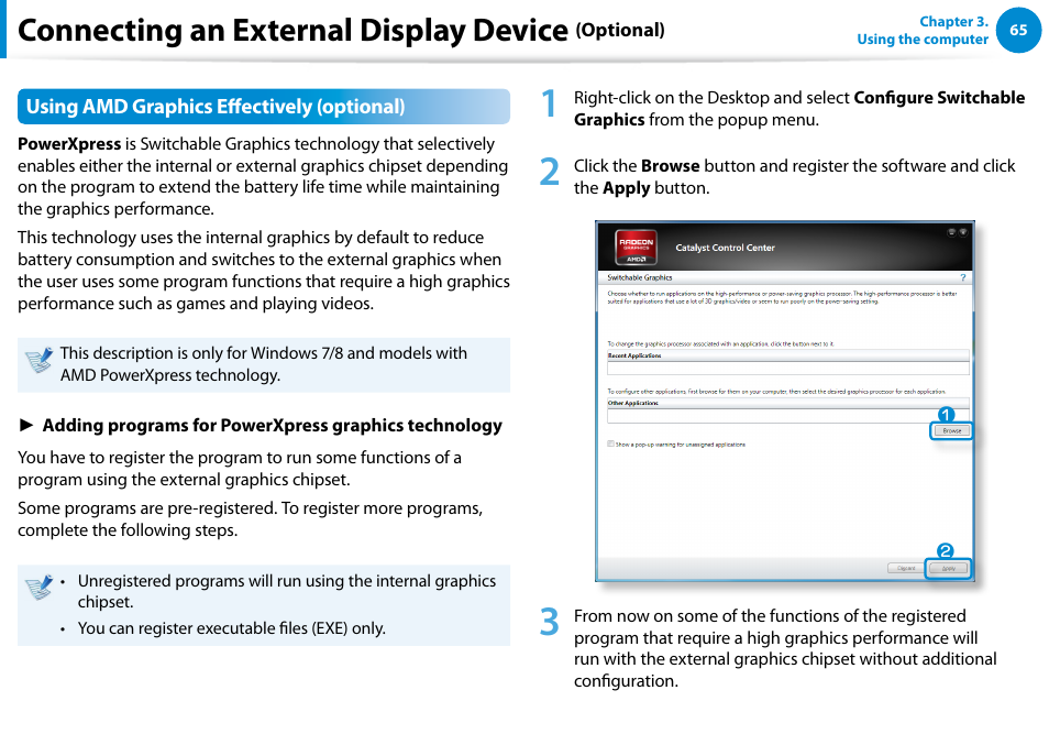 Connecting an external display device | Samsung NP540U4E-K01US User Manual | Page 66 / 147