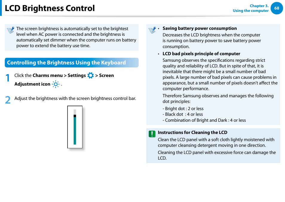 Lcd brightness control | Samsung NP540U4E-K01US User Manual | Page 69 / 147