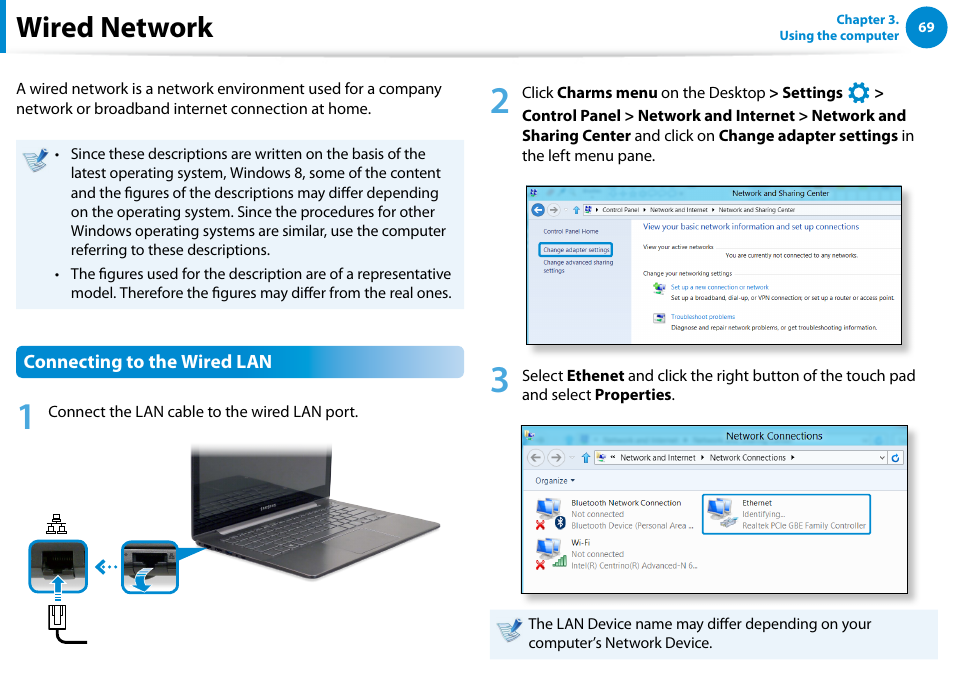 Wired network | Samsung NP540U4E-K01US User Manual | Page 70 / 147