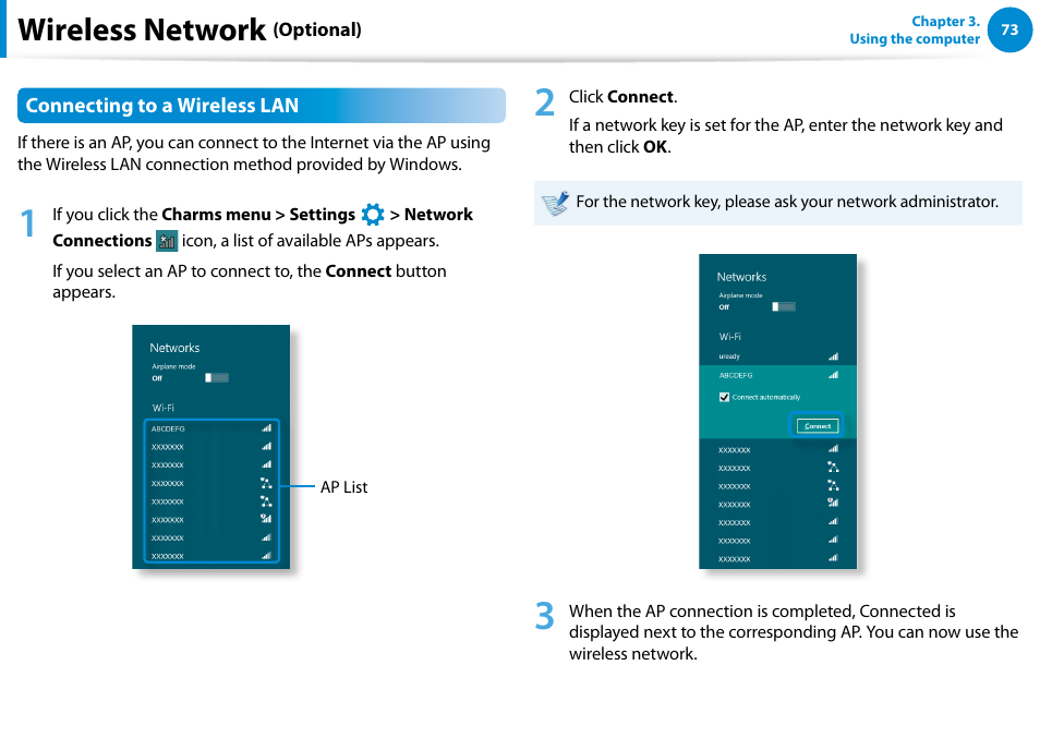 Wireless network | Samsung NP540U4E-K01US User Manual | Page 74 / 147