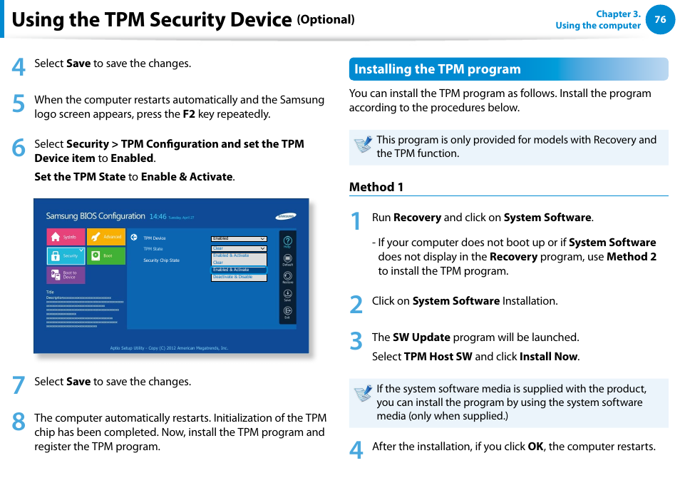 Using the tpm security device | Samsung NP540U4E-K01US User Manual | Page 77 / 147