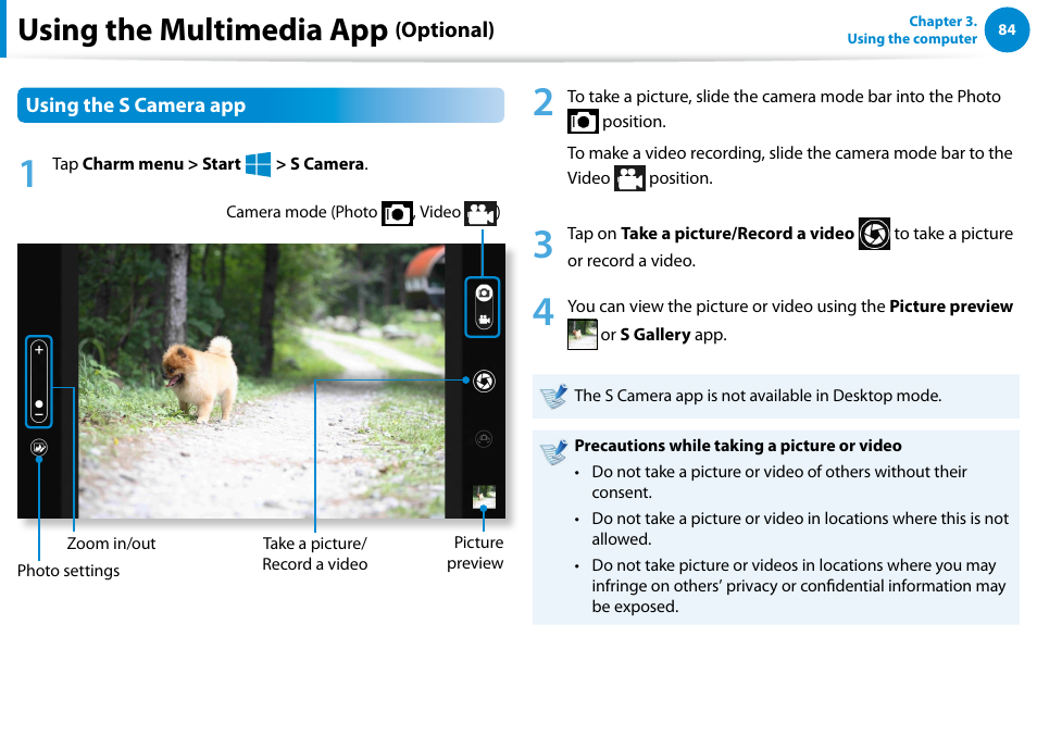 Using the multimedia app | Samsung NP540U4E-K01US User Manual | Page 85 / 147