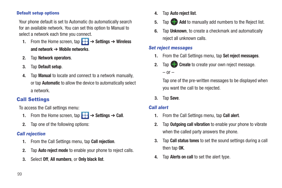 Call settings | Samsung SGH-I927ZKAATT User Manual | Page 104 / 197