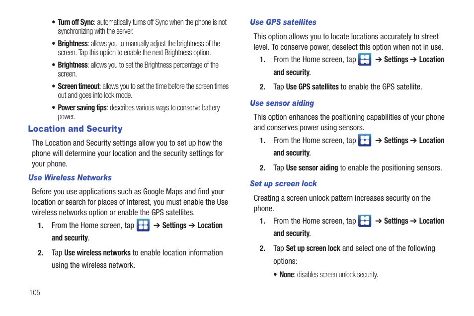 Location and security | Samsung SGH-I927ZKAATT User Manual | Page 110 / 197