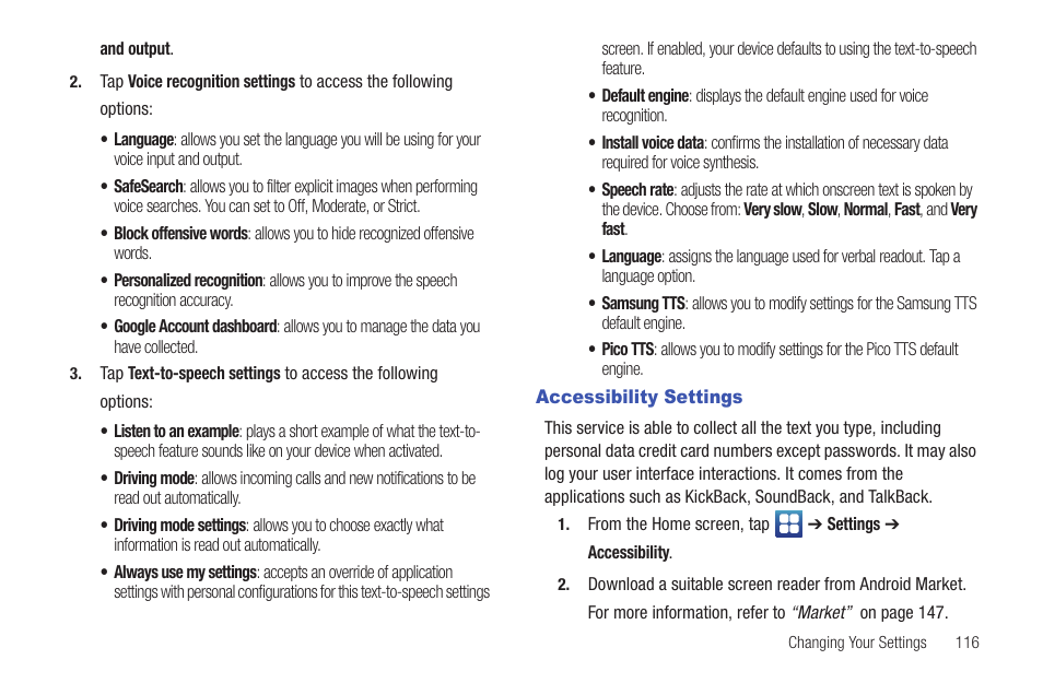 Accessibility settings | Samsung SGH-I927ZKAATT User Manual | Page 121 / 197