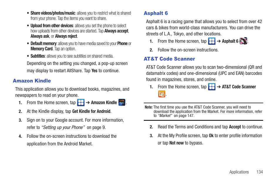 Amazon kindle, Asphalt 6, At&t code scanner | Amazon kindle asphalt 6 at&t code scanner | Samsung SGH-I927ZKAATT User Manual | Page 139 / 197