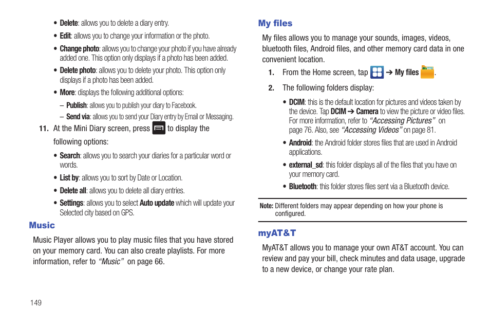 Music, My files, Myat&t | Music my files myat&t | Samsung SGH-I927ZKAATT User Manual | Page 154 / 197
