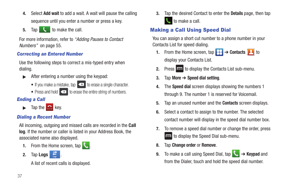 Making a call using speed dial | Samsung SGH-I927ZKAATT User Manual | Page 42 / 197