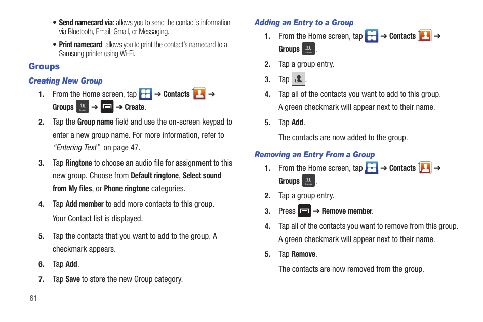 Groups | Samsung SGH-I927ZKAATT User Manual | Page 66 / 197