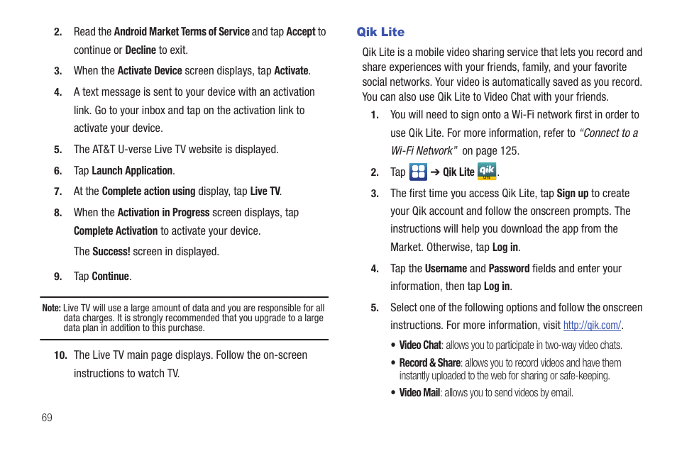 Qik lite | Samsung SGH-I927ZKAATT User Manual | Page 74 / 197