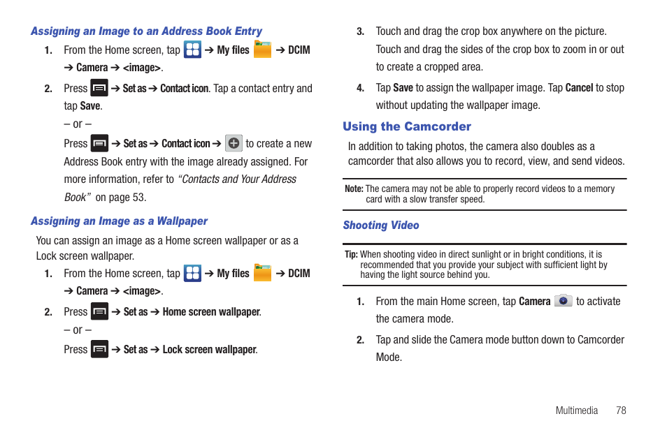 Using the camcorder | Samsung SGH-I927ZKAATT User Manual | Page 83 / 197