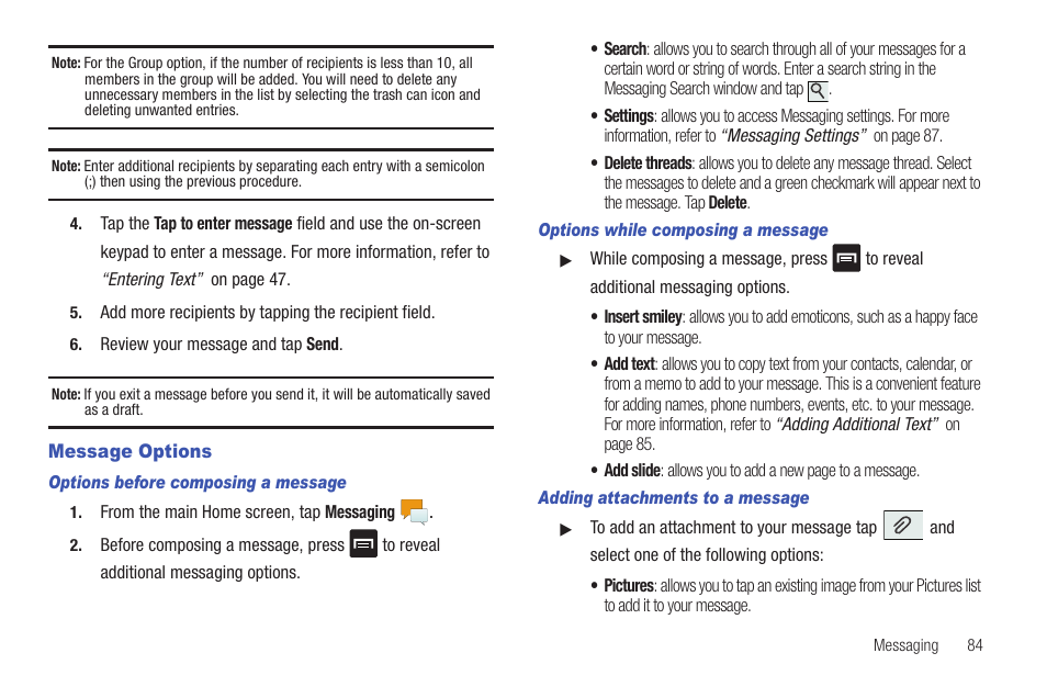 Message options | Samsung SGH-I927ZKAATT User Manual | Page 89 / 197