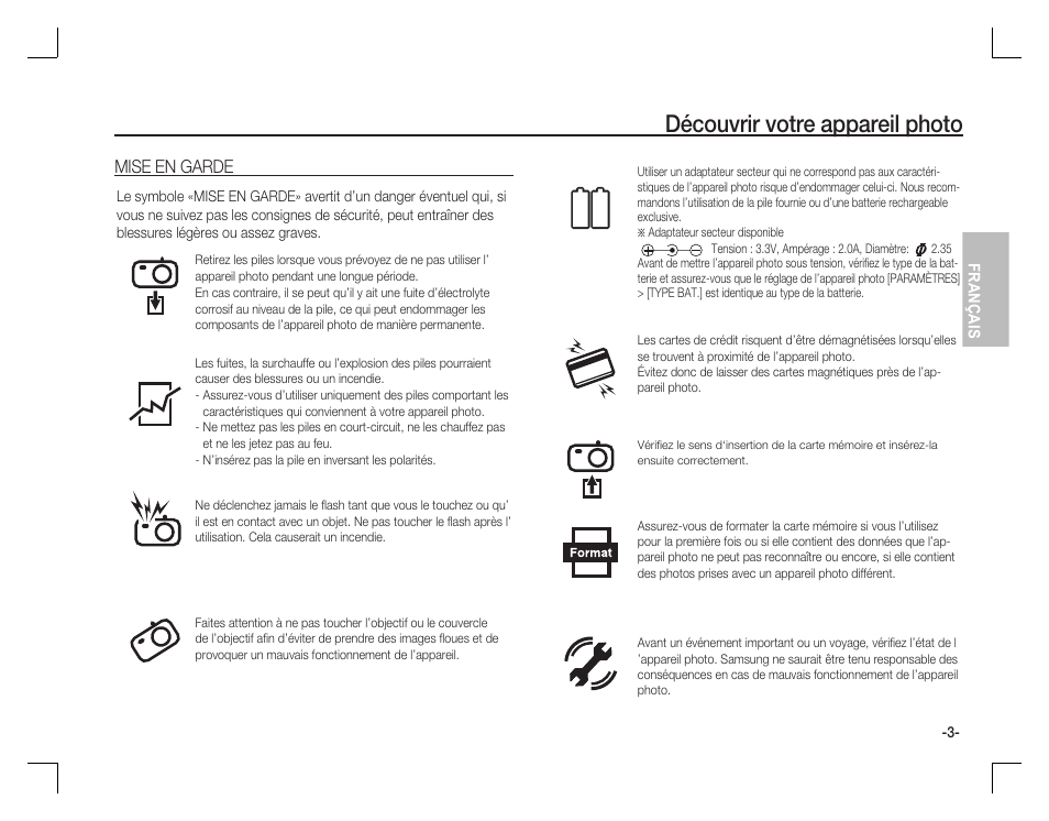 Découvrir votre appareil photo, Mise en garde | Samsung EC-S860ZPBA-US User Manual | Page 20 / 50