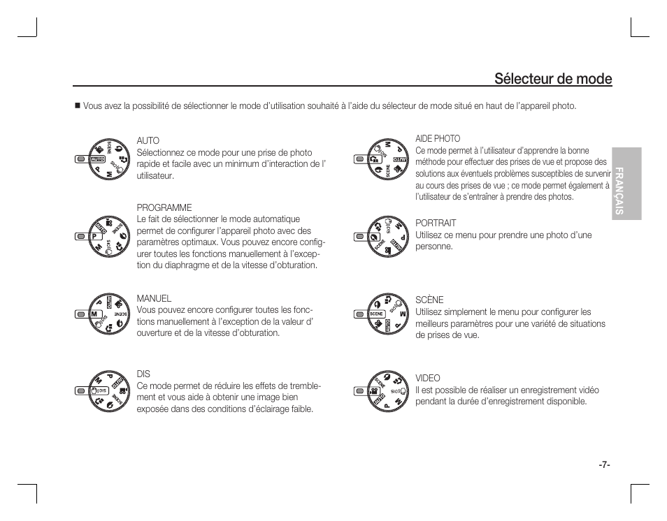 Sélecteur de mode | Samsung EC-S860ZPBA-US User Manual | Page 24 / 50