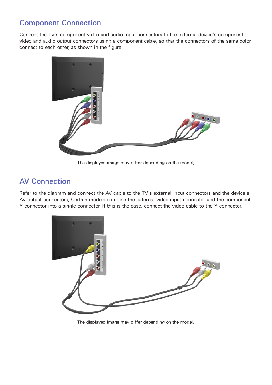 Component connection, Av connection | Samsung UN60F6350AFXZA User Manual | Page 12 / 170