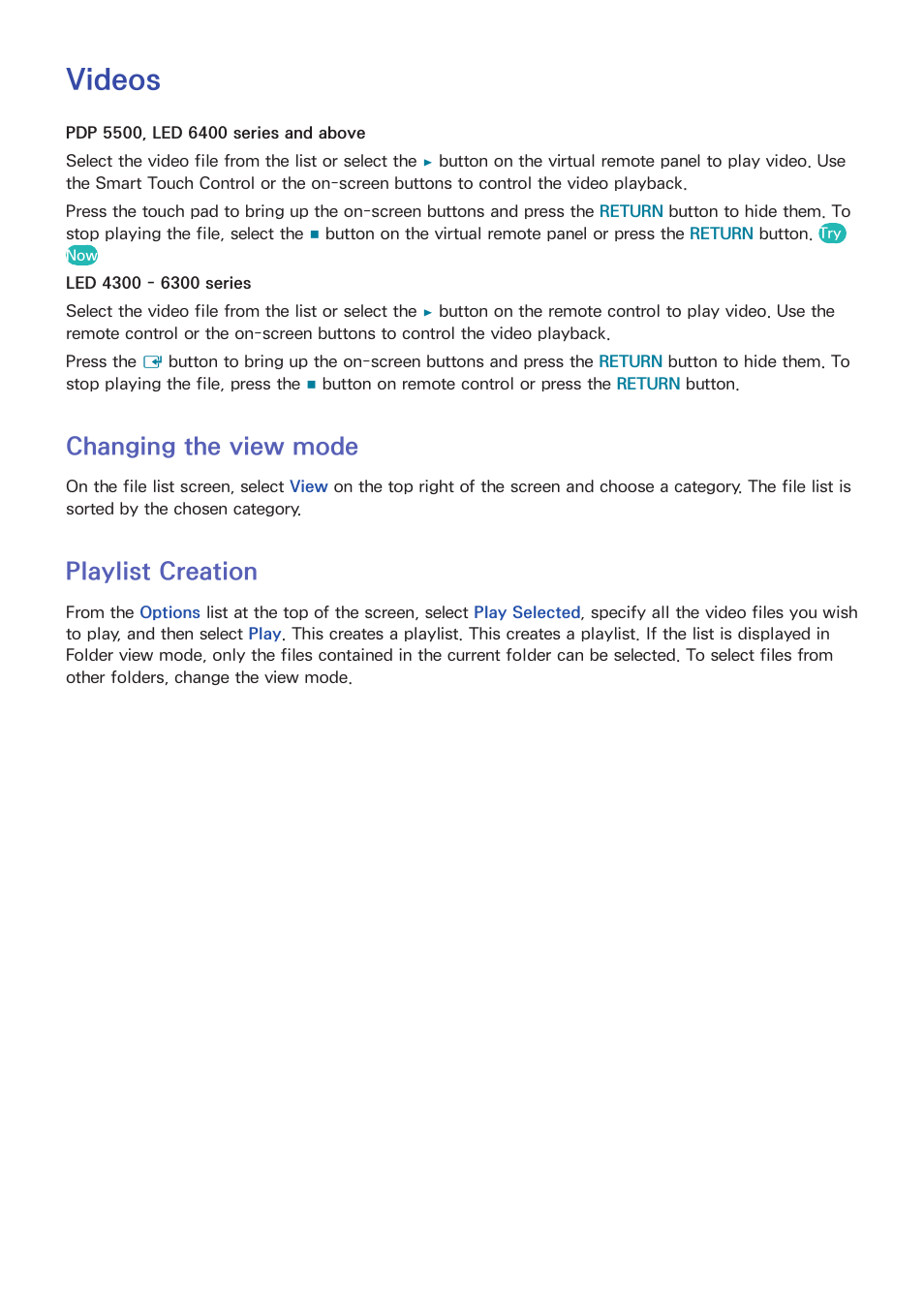 Videos, 121 changing the view mode, 121 playlist creation | Changing the view mode, Playlist creation | Samsung UN60F6350AFXZA User Manual | Page 128 / 170